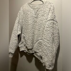Victoria Secret PINK Sherpa Crewneck Sweatshirt Women Pullover Gray Large